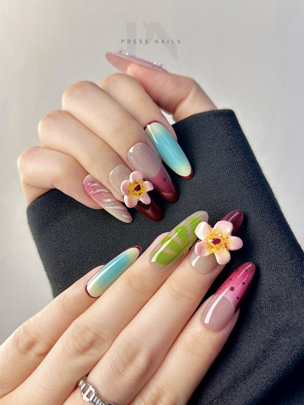 Custom 3D Carnivorous Flower Ombre Blush Press-On Nails