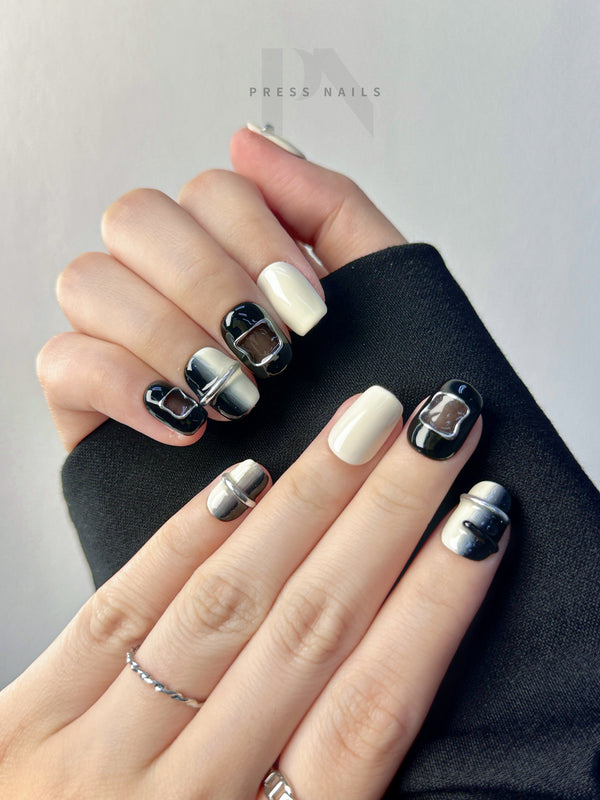 Black Gradient Metallic 3D Gel Press-On Nails